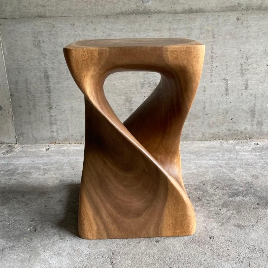 スツール 椅子 チェア 花台 木製 無垢材 ツイスト モダン アジアン 北欧