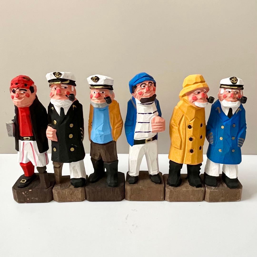 マドロス人形 6体セット 海賊 船乗り 漁師 木 木製 木彫 木彫り 置物