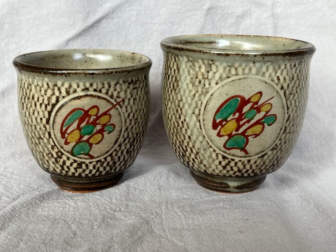 【未使用】島岡達三 益子焼 象嵌赤絵夫婦湯呑 ペア