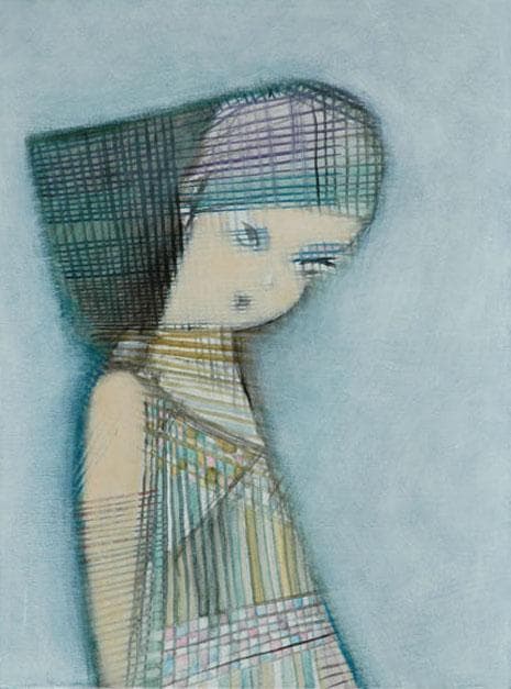 油絵 菅家令子 絵 絵画インテリア額付(青緑＋金色の枠) F4-071312