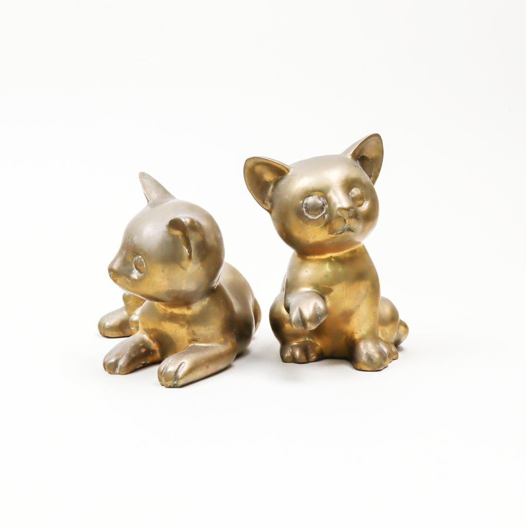 真鍮製 Brass 仔猫 2体 置物