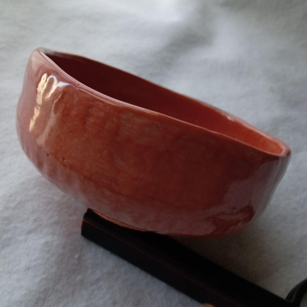 お値下げ〜8/10伊東桂楽稲妻絵 赤楽平茶碗桂窯真田紐茶道具