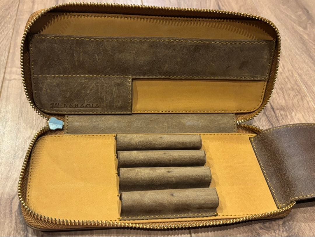 Bahagia&Craft レザー筆箱 ブラウン バハギア & クラフト ラウンド