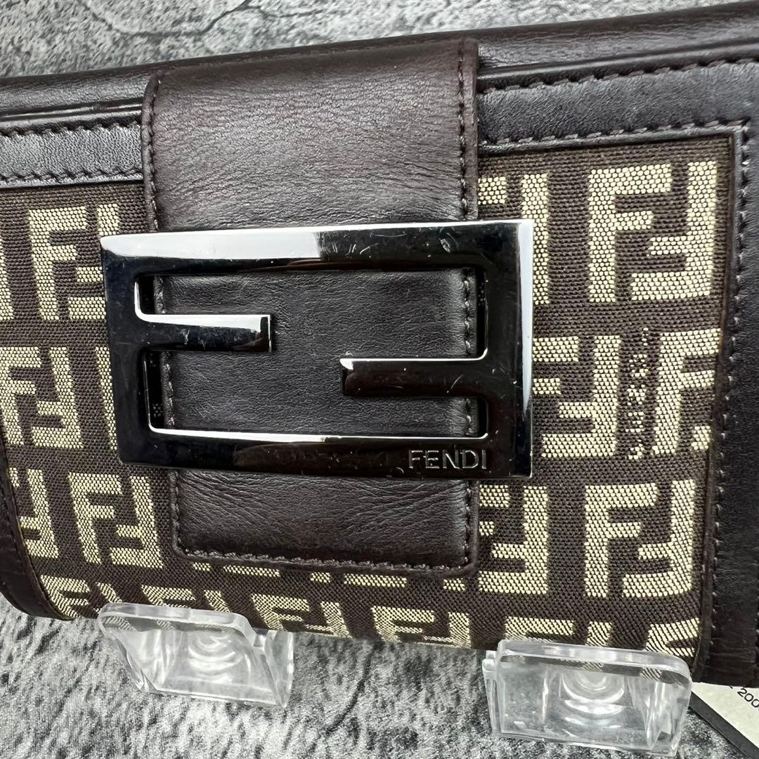 FENDI ズッカ柄 レザー×キャンバス 二つ折り財布 エフイズロゴ
