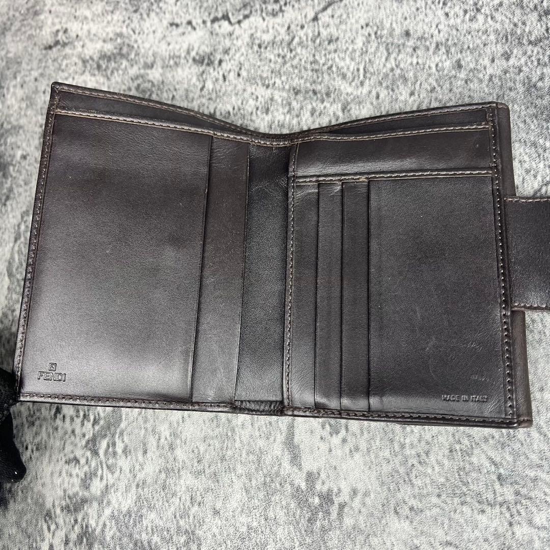 FENDI ズッカ柄 レザー×キャンバス 二つ折り財布 エフイズロゴ