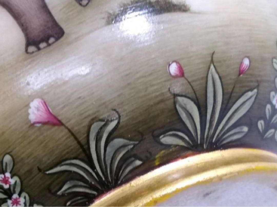 定価25, 手描き 象細密図 大理石 小物入 金彩仕上げ マハラジャ様式