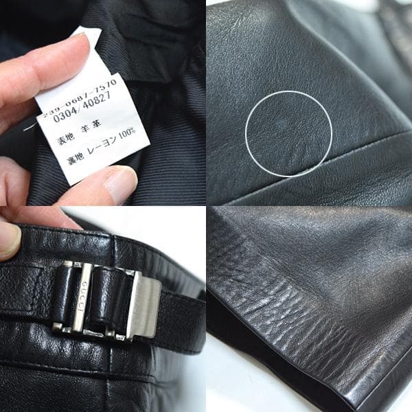 グッチ■サイドロゴ入り金具レザータイトスカート レディース38　ブラック黒