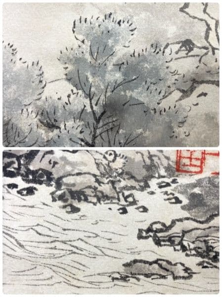 【画】川合玉堂／文化勲章受章【識】川合修二「渓村雨後」掛軸 紙本 識箱 二重箱