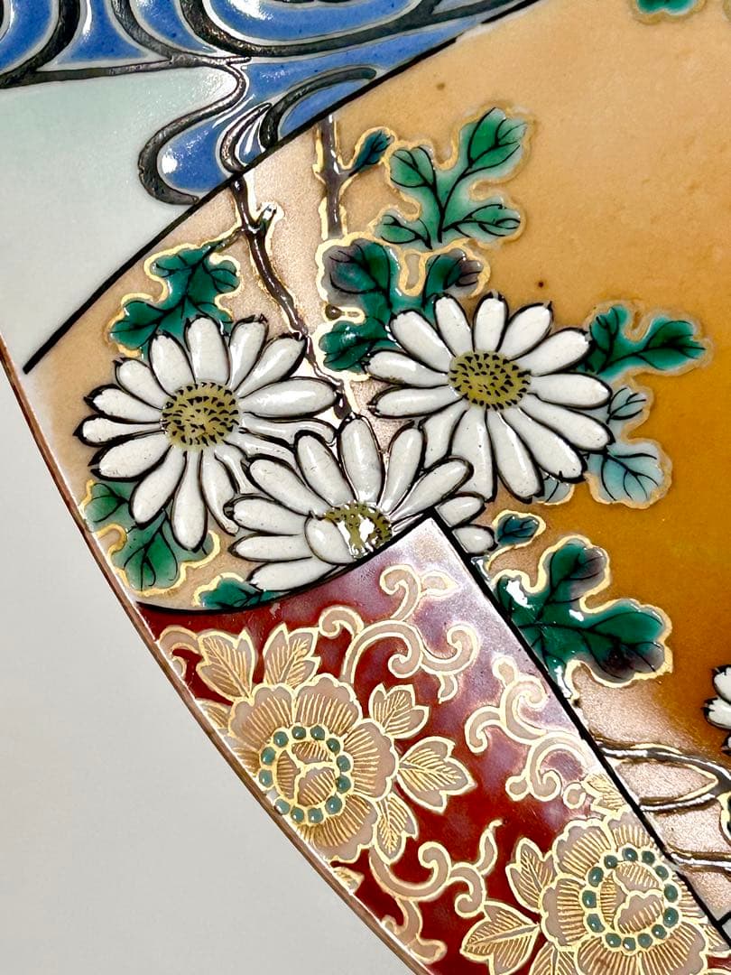 稀少 明治九谷の第一人者 松本佐平 松雲堂 五彩手流水草花文大皿