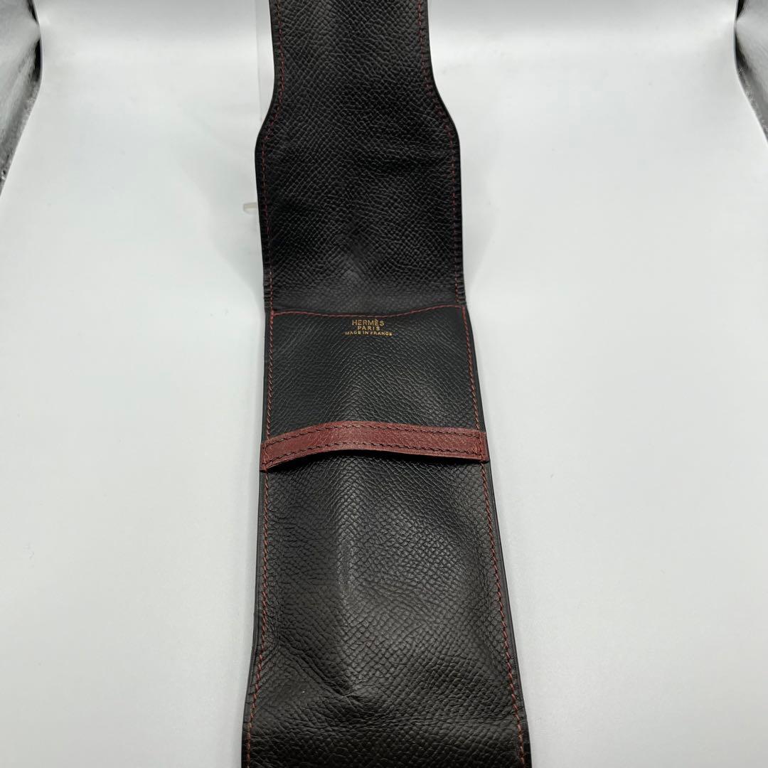 エルメス　HERMES　ペンケース　ブラック＆エンジ