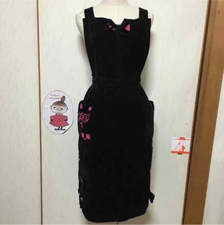 ハンドメイド★妖精柄チャイナドレス風エプロン★黒×ピンク今治タオル★フリーサイズ