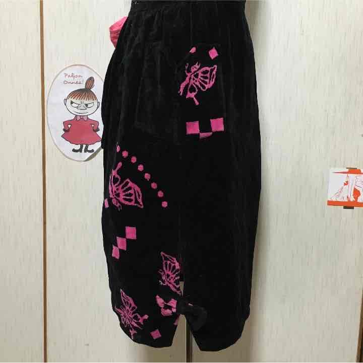 ハンドメイド★妖精柄チャイナドレス風エプロン★黒×ピンク今治タオル★フリーサイズ