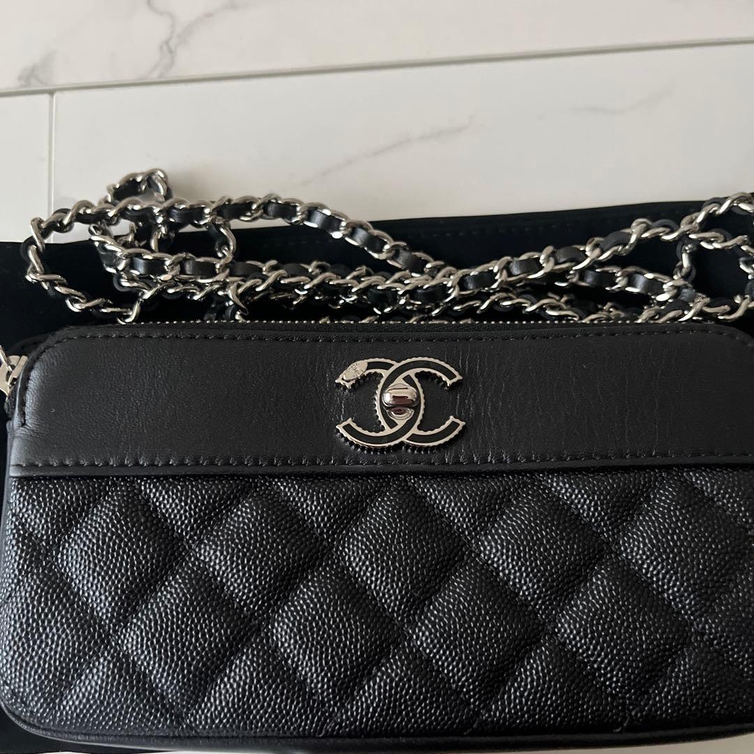 R　CHANEL チェーンウオレットキャビアスキン　ブラック