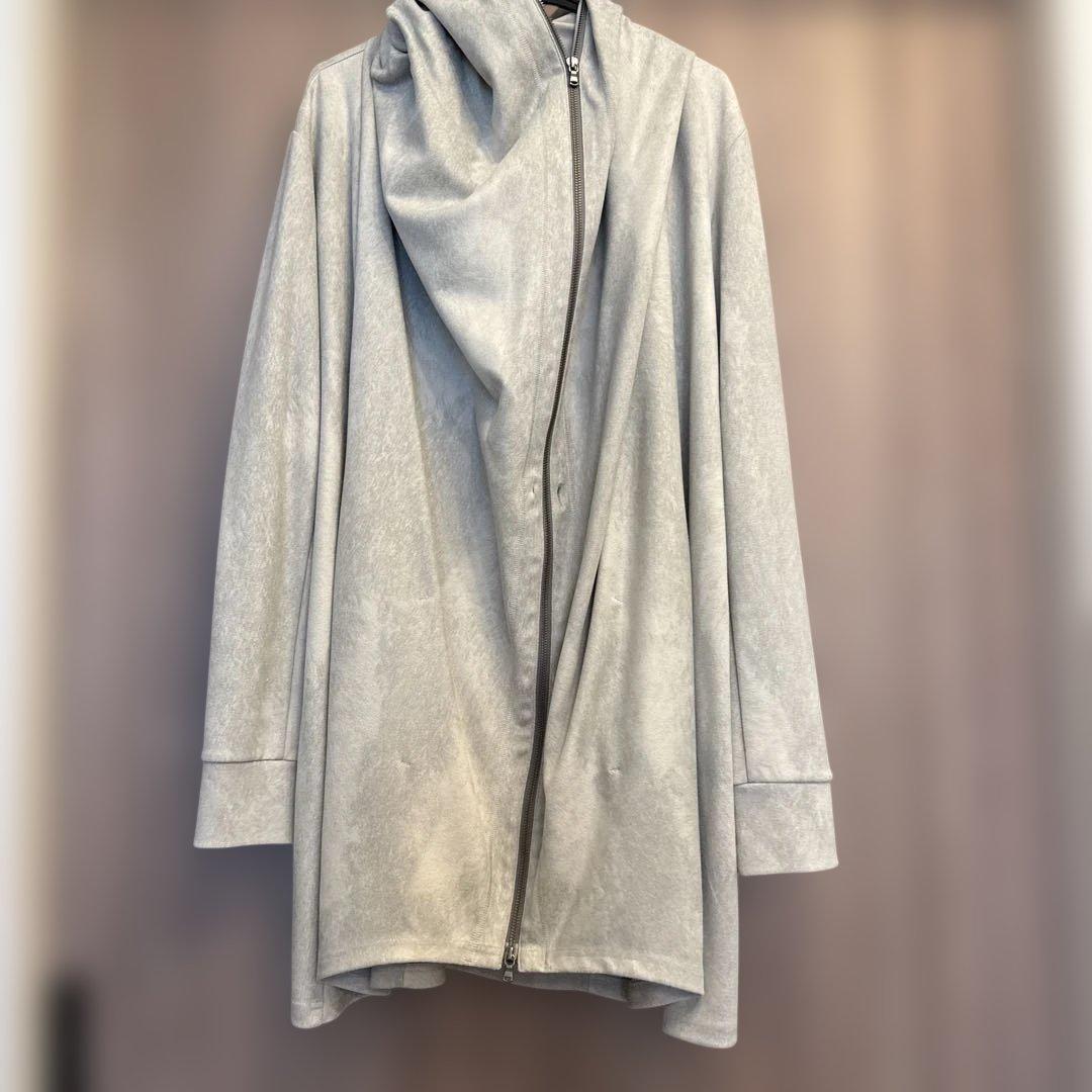 【美品】トルネードマートネオプレーンドレープロングパーカー フード ライトグレー