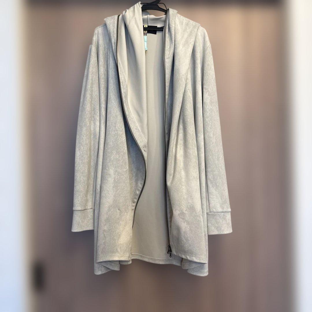 【美品】トルネードマートネオプレーンドレープロングパーカー フード ライトグレー