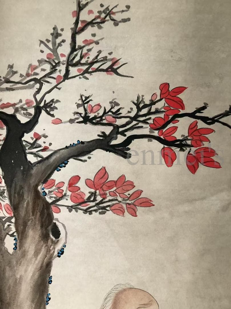 中国古美術・純手描き四尺人物掛軸・国画・斉白石印款・肉筆・宣紙