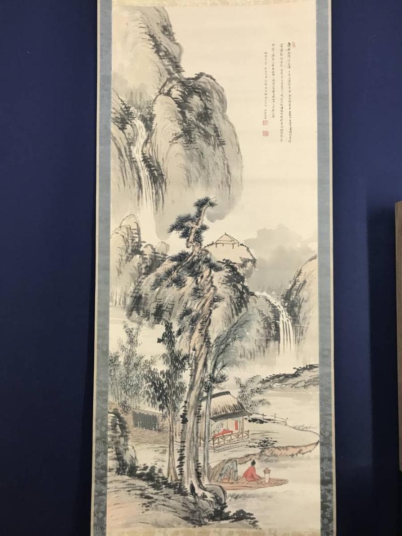 【真作】天野方壺/山水人物画賛/山水図/掛軸/名家伝来/AD-381