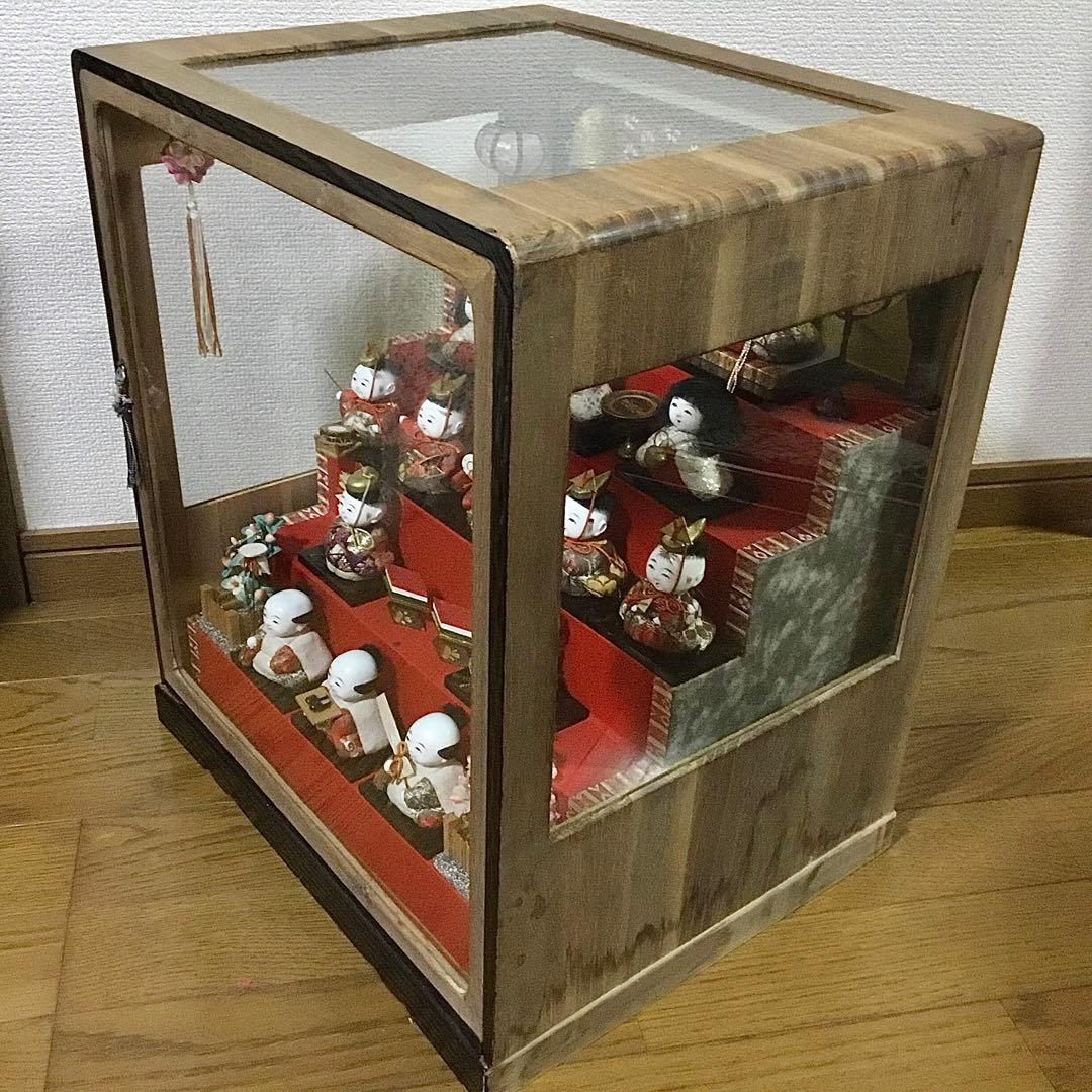 三越◆ミニ雛人形 ガラスケース入り◆ビンテージ 薬玉 木目込人形