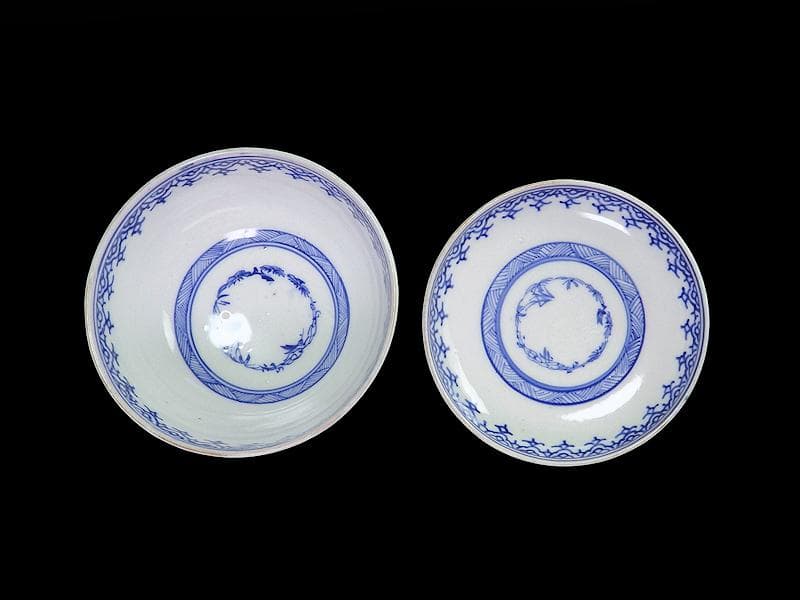 古伊万里 金襴手 若松に梅 舞鶴の図 大振蓋茶碗 2客