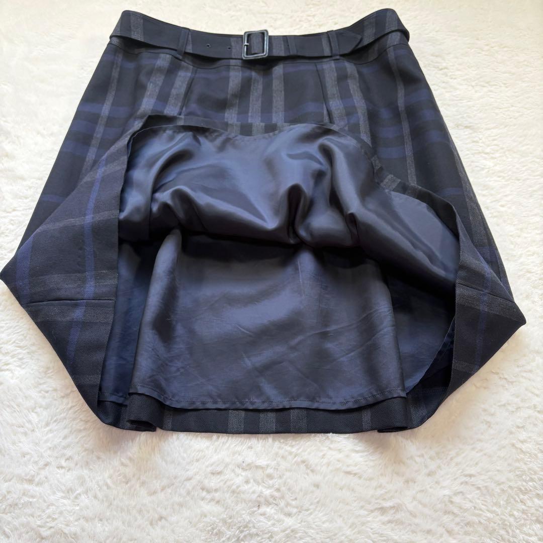 バーバリーロンドン 大きいサイズ 46 ノバチェック ベルト スカート ウール