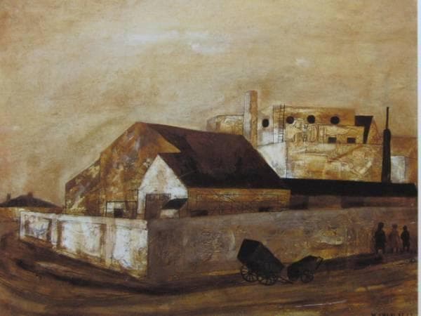 松本竣介、市内風景、希少画集画、新品額装付、状態良好