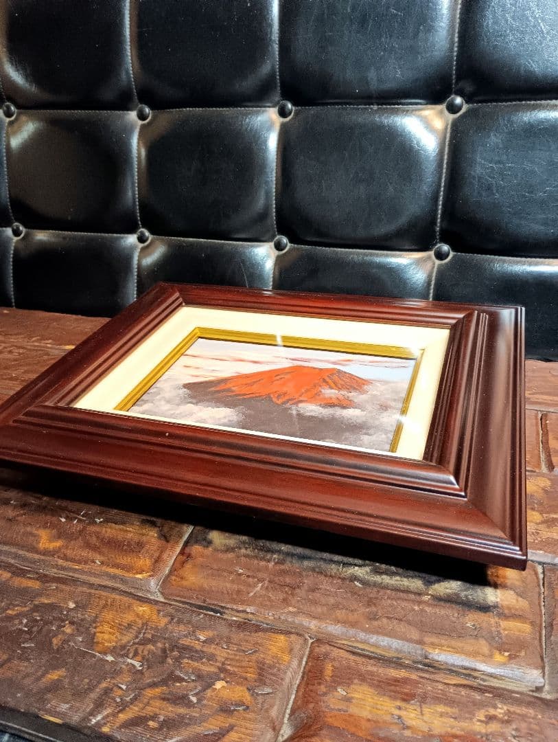 大山功　赤富士　油彩画　開運　縁起物　風水　木製額縁　富士山　油絵　肉筆