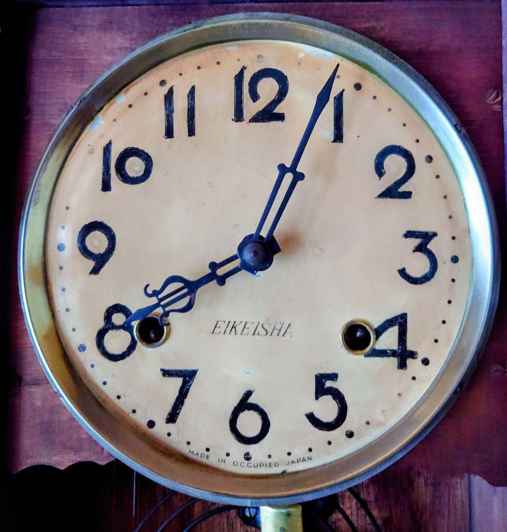 〈完動・美品〉栄計舎　 OCCUPIED JAPAN　箱型ゼンマイ振り子時計