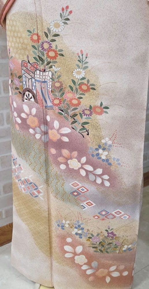 訪問着4点フルセット、着物、袋帯、帯締め、帯揚げ トールサイズ対応