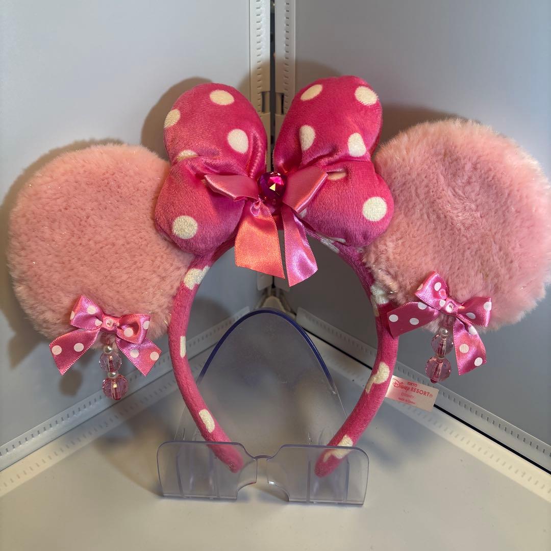 美品 ディズニー カチューシャ イヤリング ピンク ミニー リボン 水玉