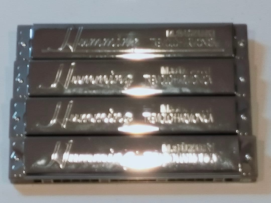中古品】SUZUKI 21穴複音ハーモニカ4本 F、F#、Fm、F#m