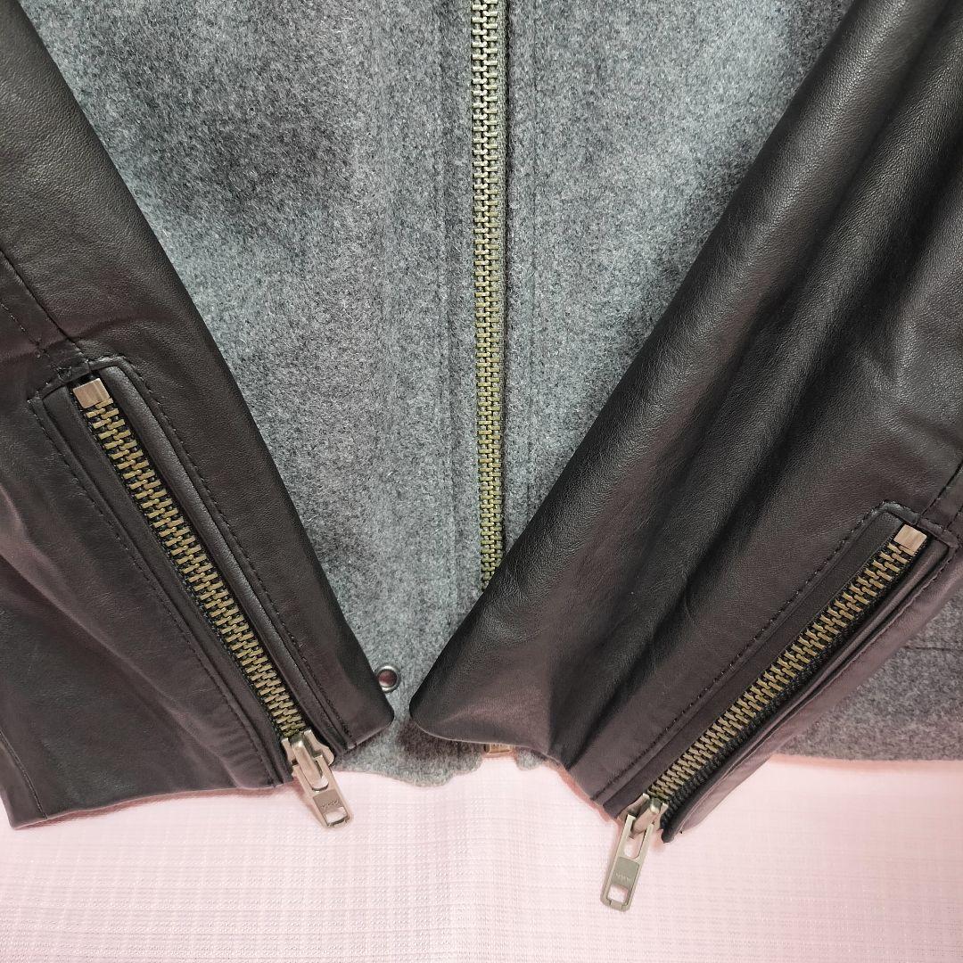 DIESEL シングルライダース ジャケット S ウール 切替 スタジャン 牛革