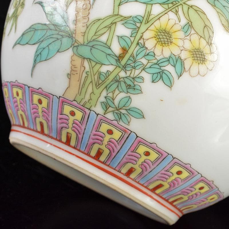 中国中国景徳鎮製粉彩漢詩花鳥文玉壷春瓶時代箱付MR6427