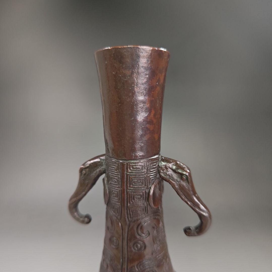 イ968 花入『唐銅風炉師　三代　一ノ瀬宗也』『胡銅写　象耳　花入　共箱』花器