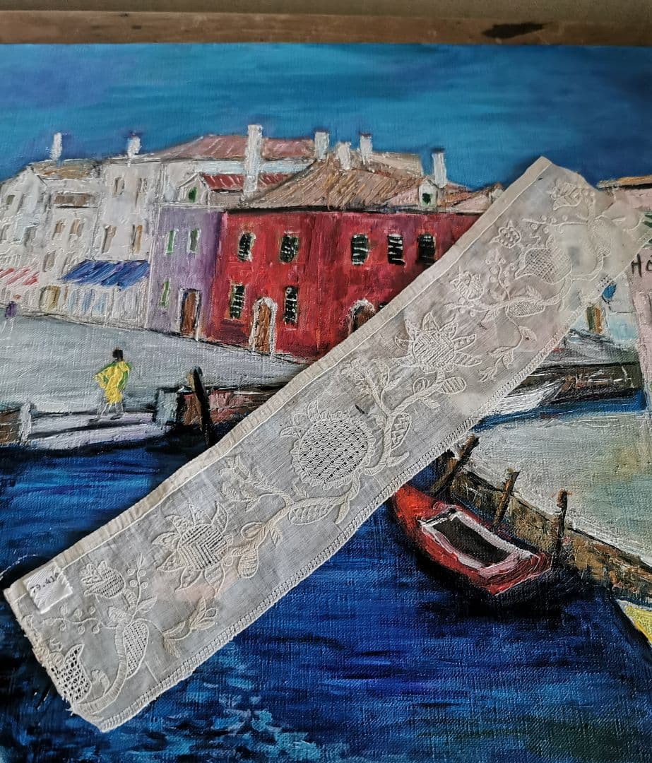 アンティーク ドレスデン or ブラーノレース 向日葵刺繍 上質リネン