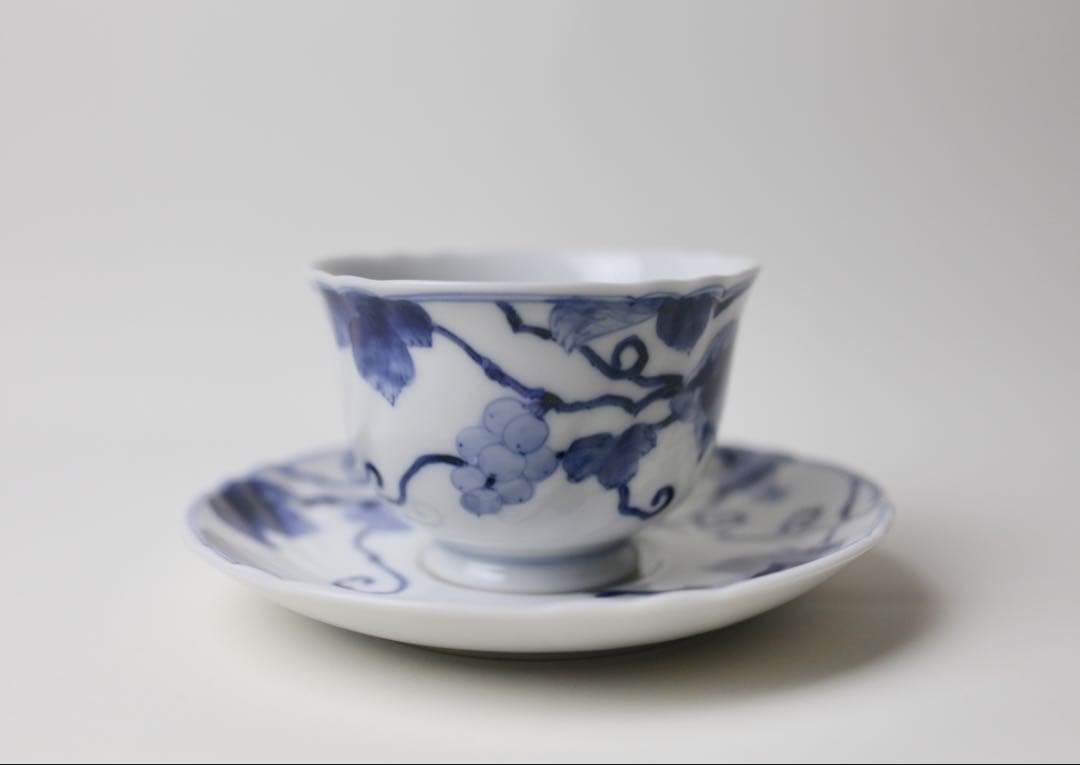 九谷長左 山本長左 藍九谷 葡萄文 カップとソーサー コーヒー - メルカリ