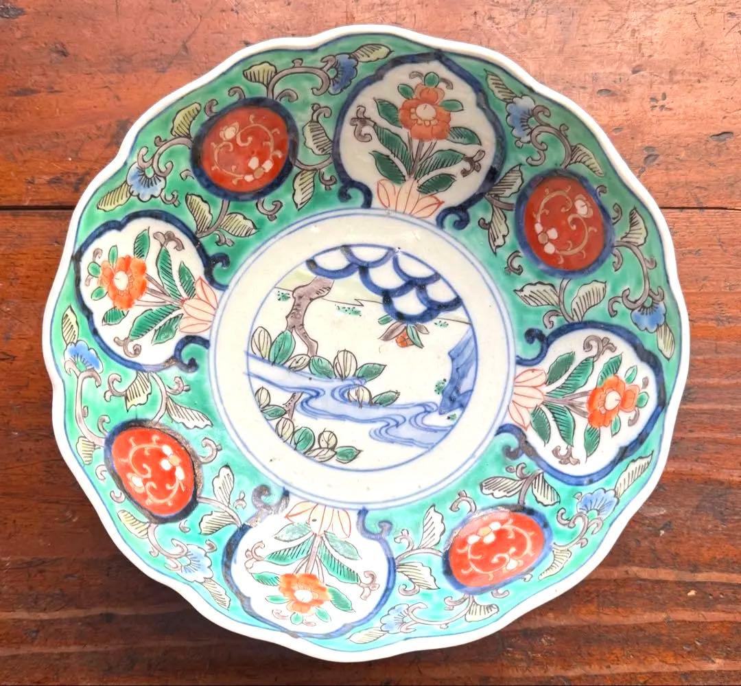 骨董皿 伊万里焼 色絵草花文膾皿 アンティーク皿 一客 なます皿 美しい