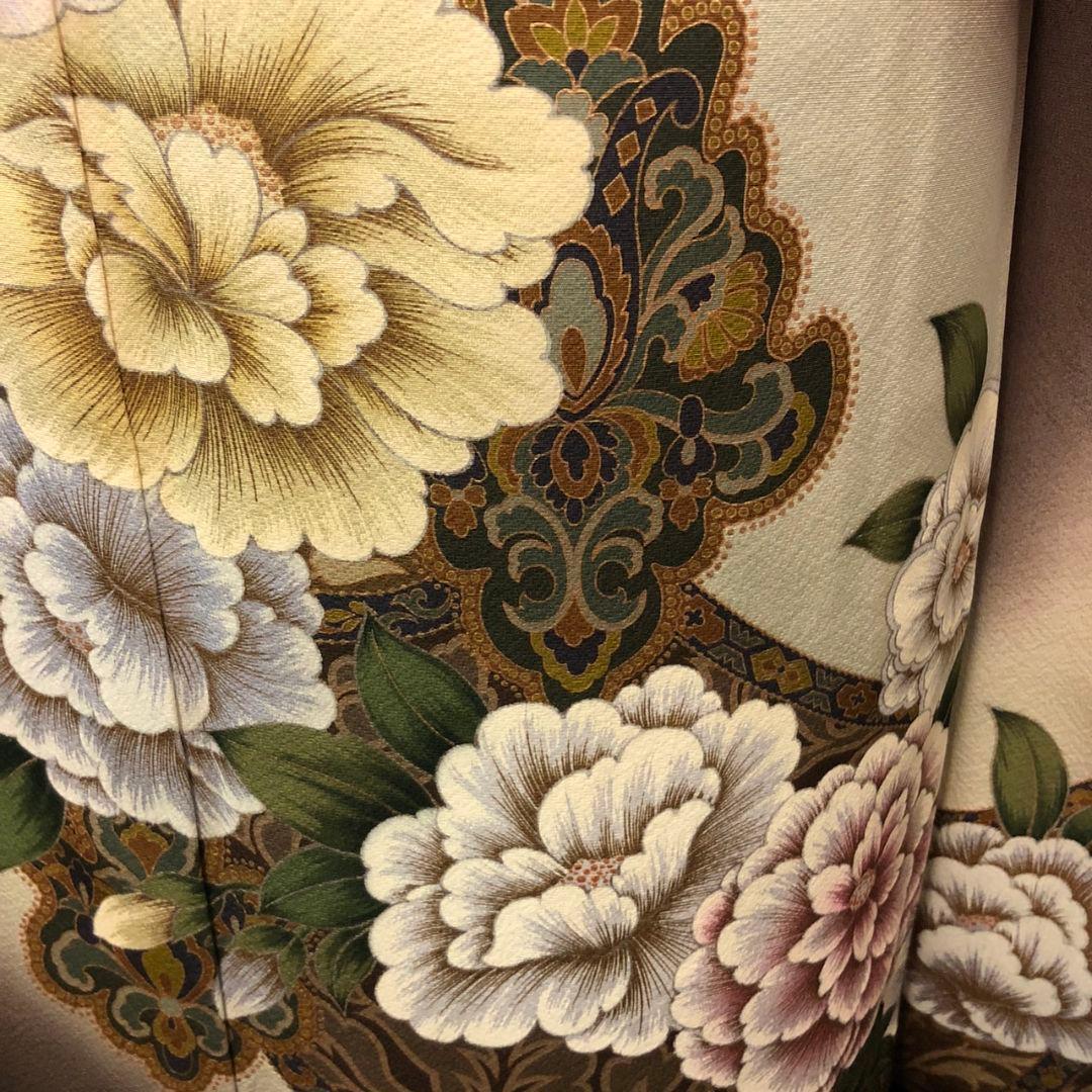 振袖フルセット(8点)・作家物・落款入り・更紗牡丹・高級縮緬・モダン