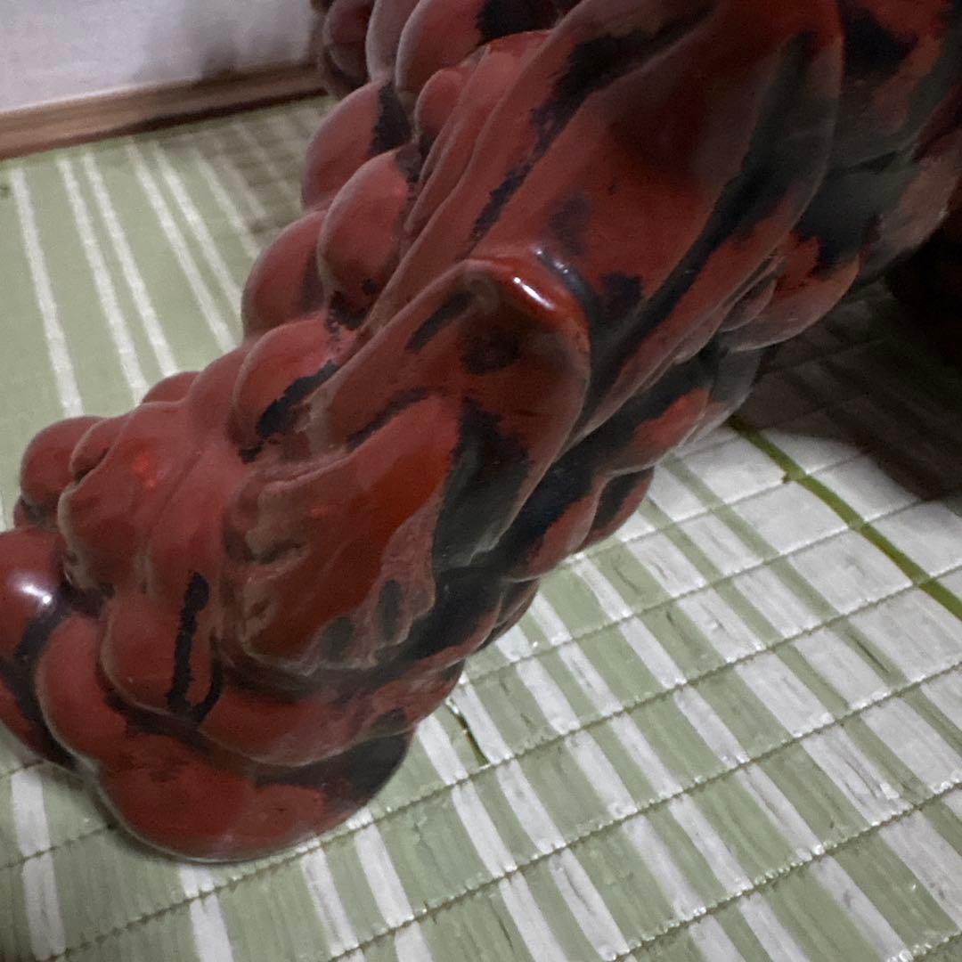 九谷焼 八幡窯 須栄義 獅子 金 赤 縁起物 魔除け 置物
