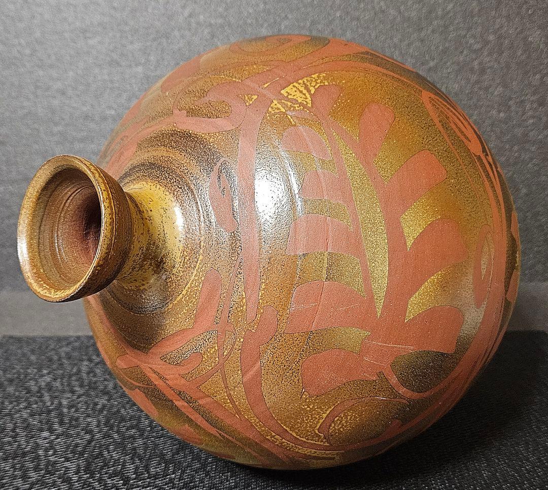【日展作家】有田焼　名工　田中一位作　窯変　葉文様　大壺　花入れ　オブジェ