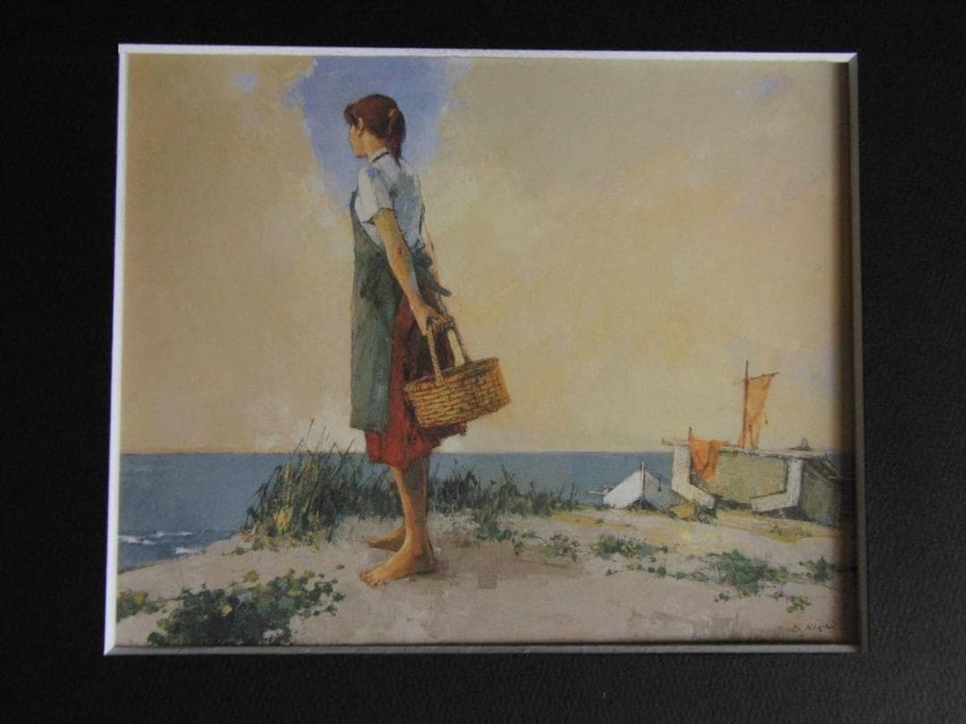 西健吉、【浜】、希少な額装用画集より、新品額装付、状態良好