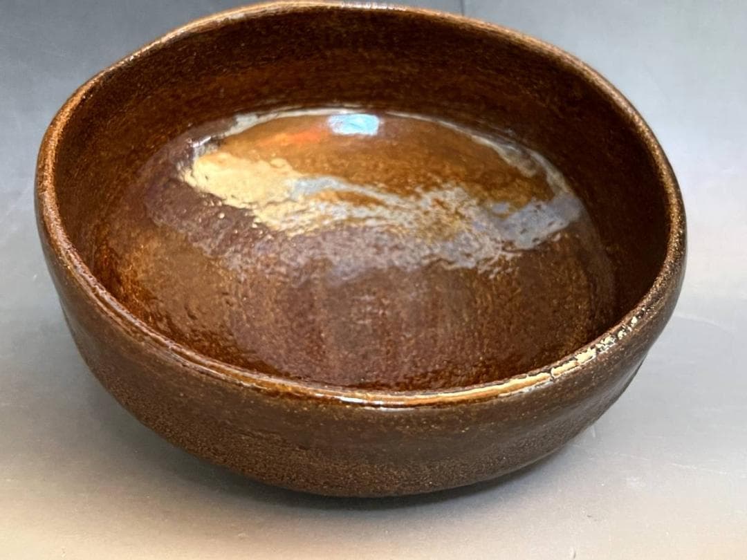 茶碗□大樋焼き【中村長阿弥】馬ダライ型平茶碗 茶釉 桐共