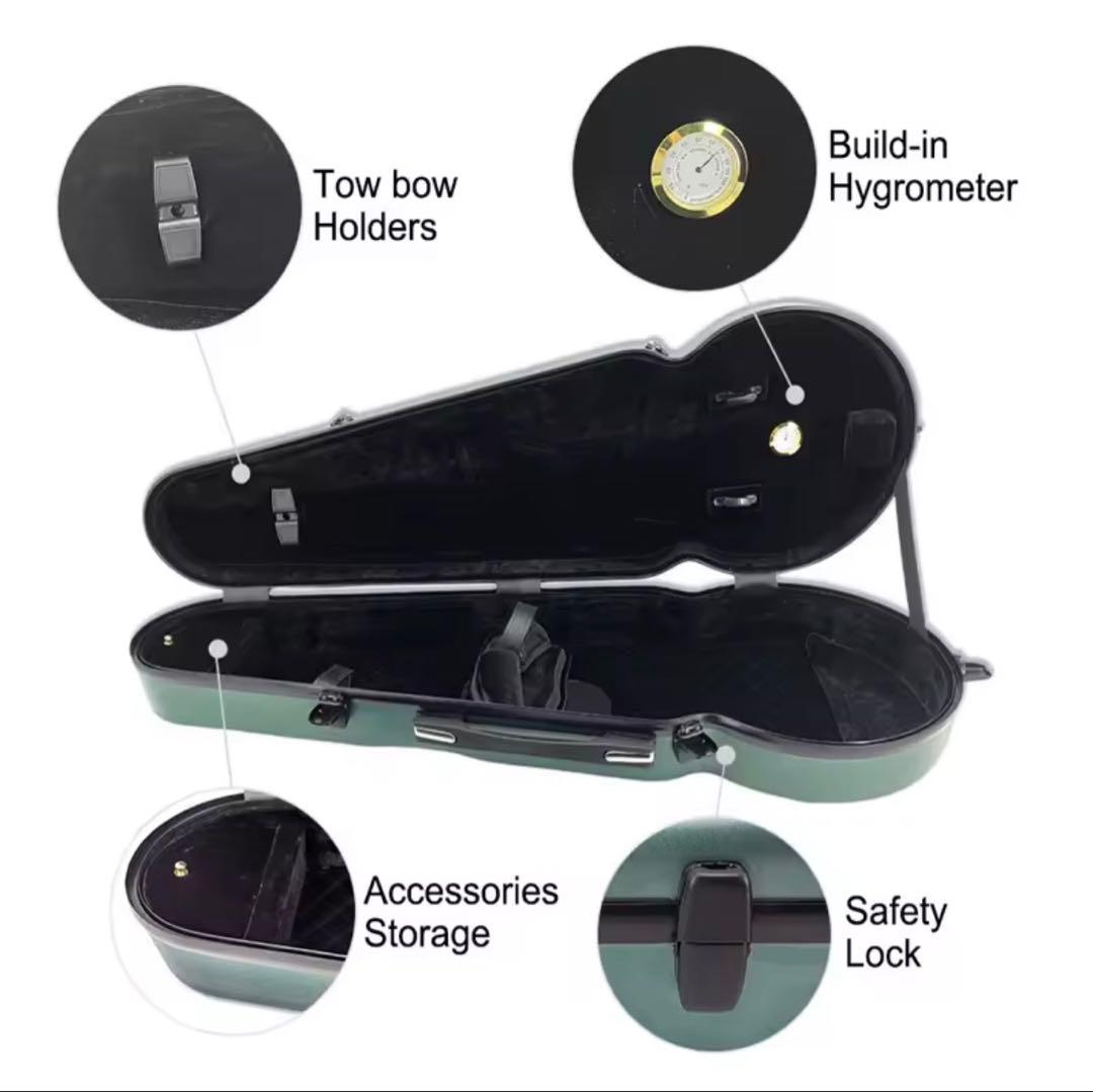 カーボンファイバービオラケース軽量、ダークグリーン、新品未使用、送料無料