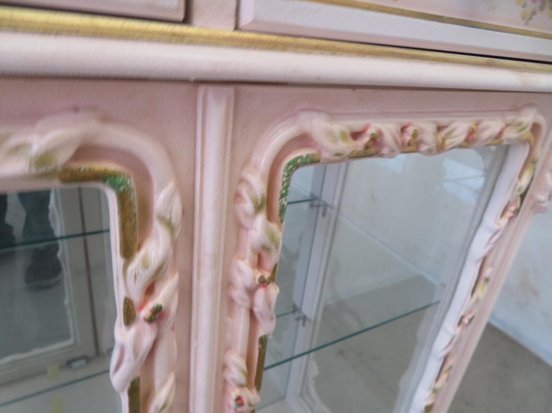 美品□ロココ□姫家具□花柄□ガラスキャビネット□ディスプレイケース