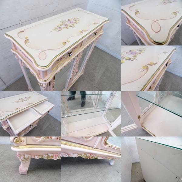 美品□ロココ□姫家具□花柄□ガラスキャビネット□ディスプレイケース