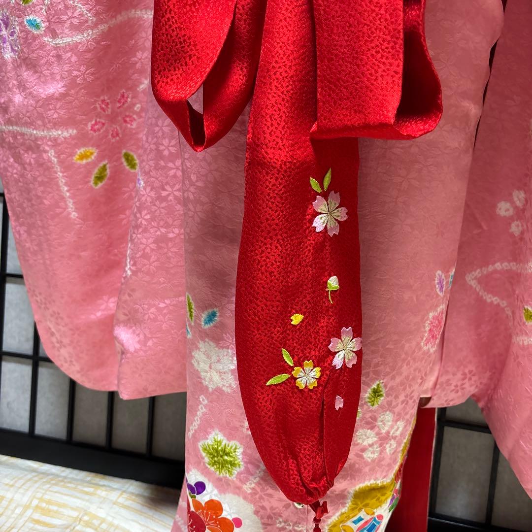 七五三　着物セット　7歳　正絹　絞り　友禅　桜色　美品　新品