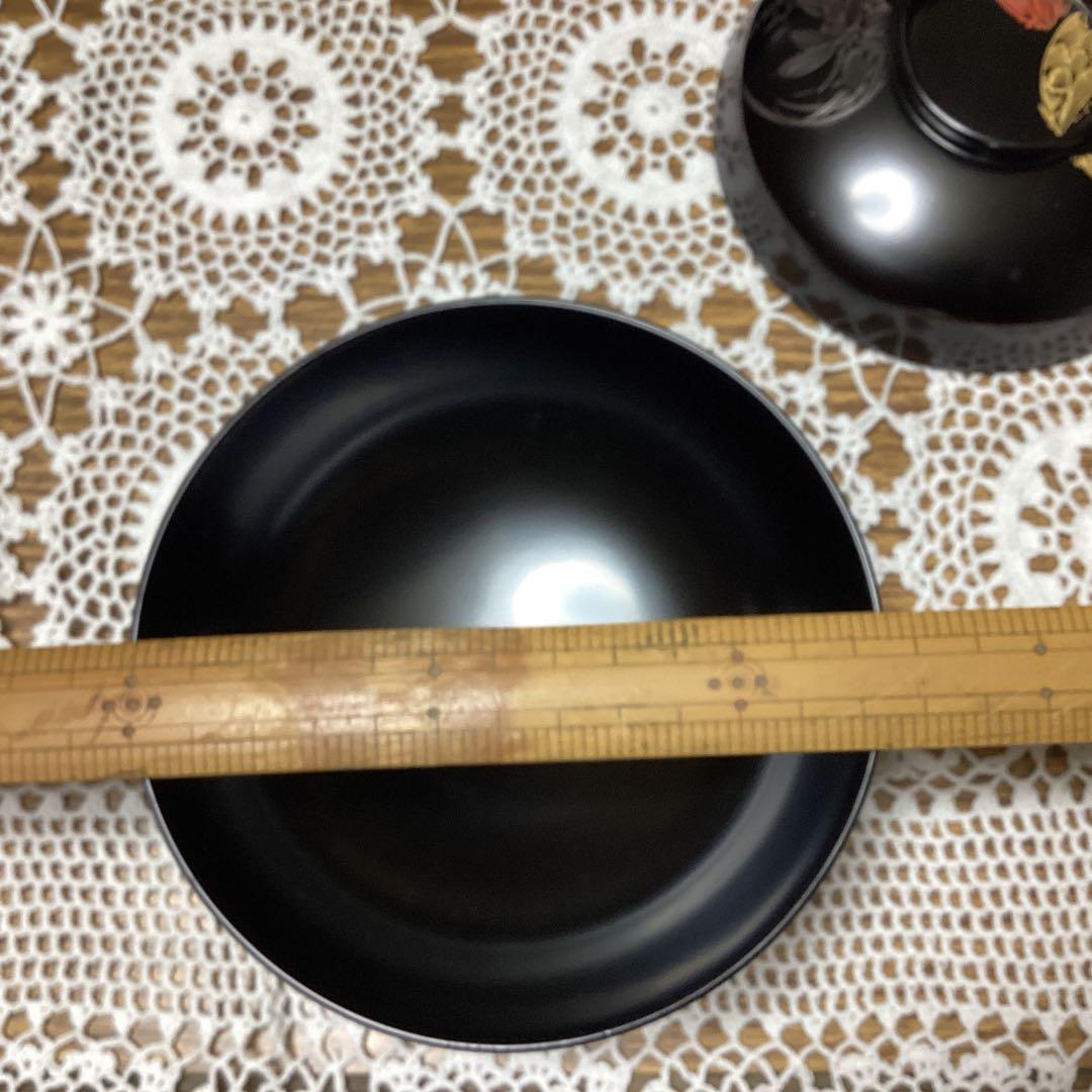 k2f16 黒色漆器 吸物椀 10客 金色花模様 四君子 年代物