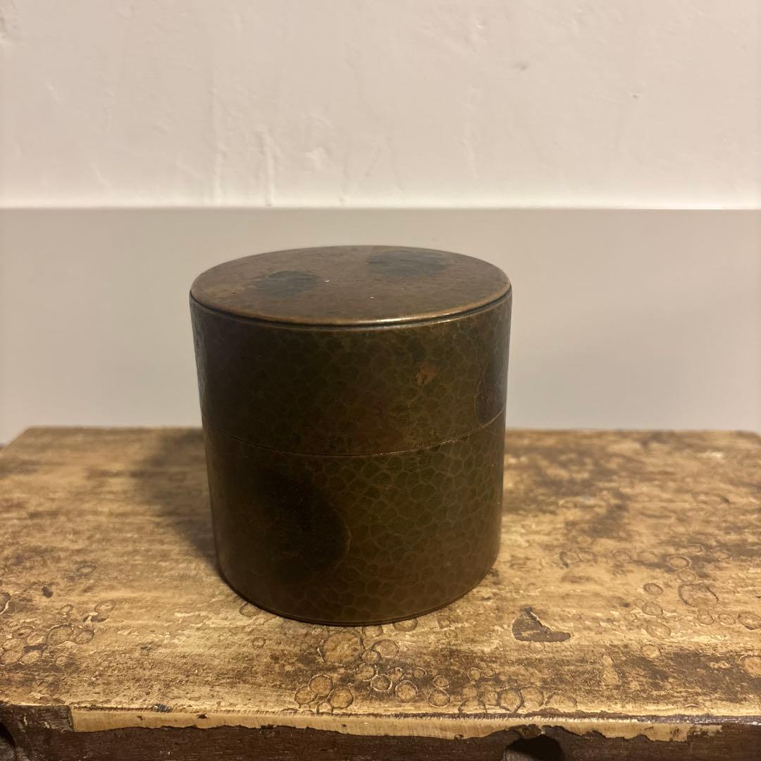 玉川堂 銅製 茶筒 小 鎚起銅器 鋲打 used 工芸品 お茶 抹茶 携帯用