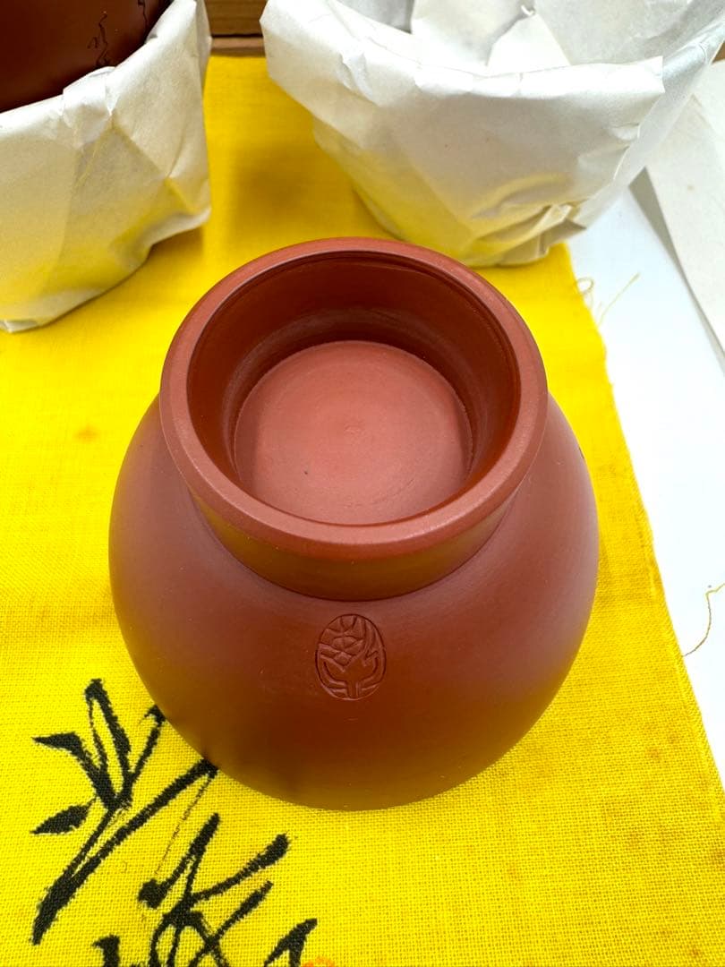 051常滑焼 清水源二 北條 朱泥茶器7点セット 新品未使用品 木箱 共布