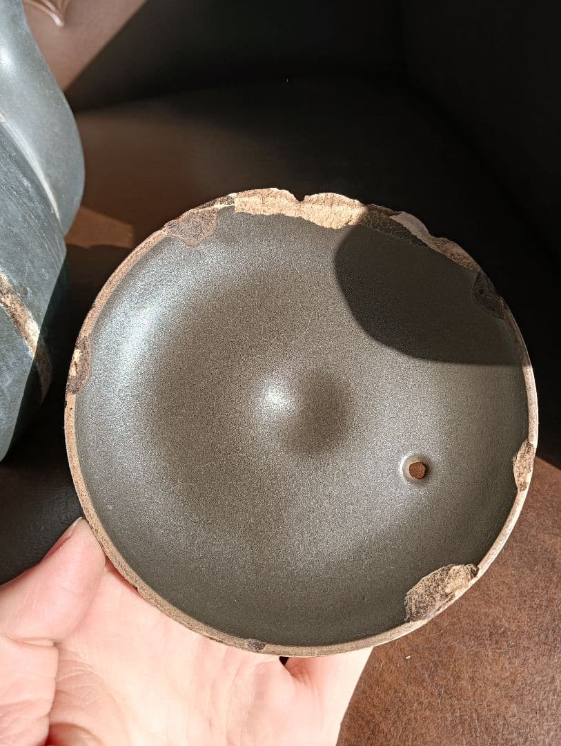 骨董品 黒色 陶器 茶釜 籐巻き取っ手