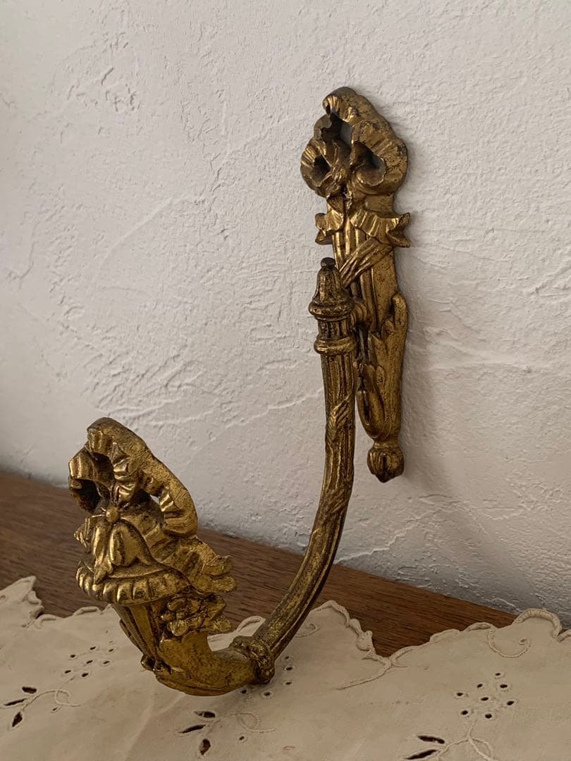 フランスアンティーク 真鍮製 リボン装飾 フック ブロカント フランス